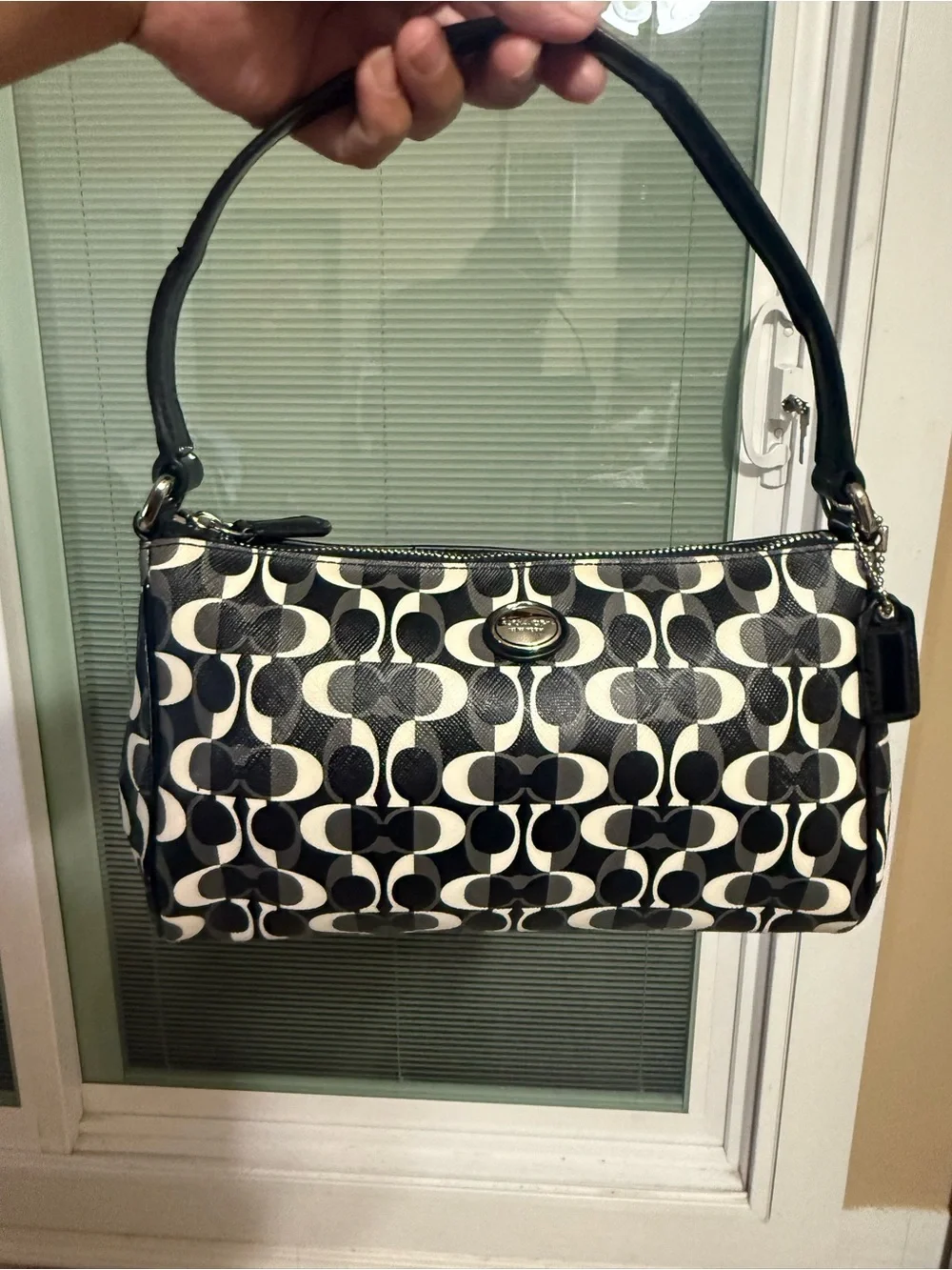 Coach Black and White Signature Canvas Shoulder Bag